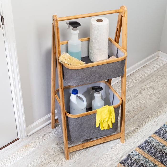 Honey Can Do Bamboo/Gray Canvas 2-Tier Storage Caddy