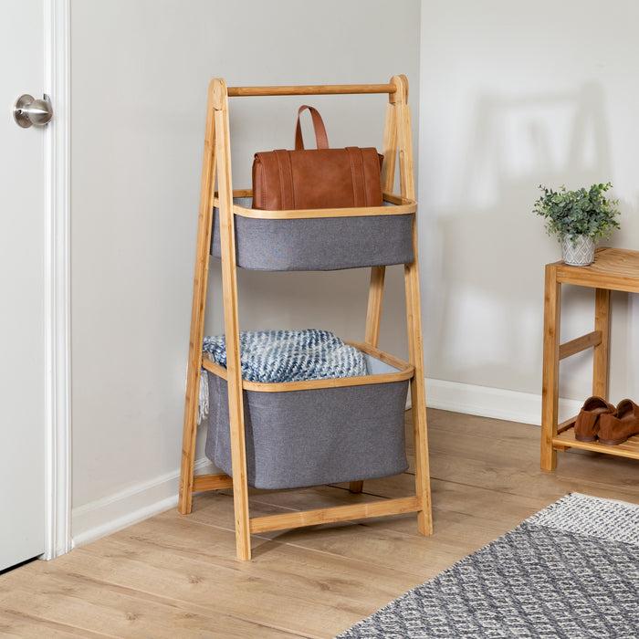Honey Can Do Bamboo/Gray Canvas 2-Tier Storage Caddy