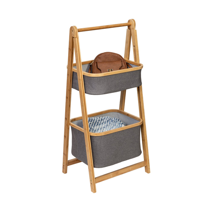 Honey Can Do Bamboo/Gray Canvas 2-Tier Storage Caddy