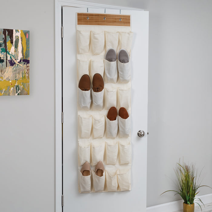 Honey Can Do Bamboo/Natural 24-Pocket Over-The-Door Hanging Shoe Organizer