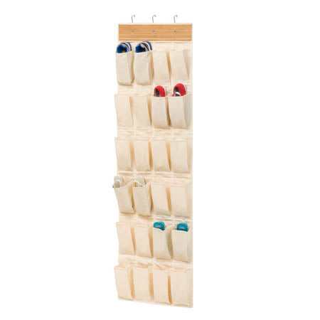 honey can do Bamboo/Natural 24-Pocket Over-The-Door Hanging Shoe Organizer