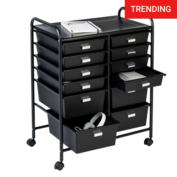 honey can do Black 12-Drawer Rolling Storage and Craft Cart Organizer