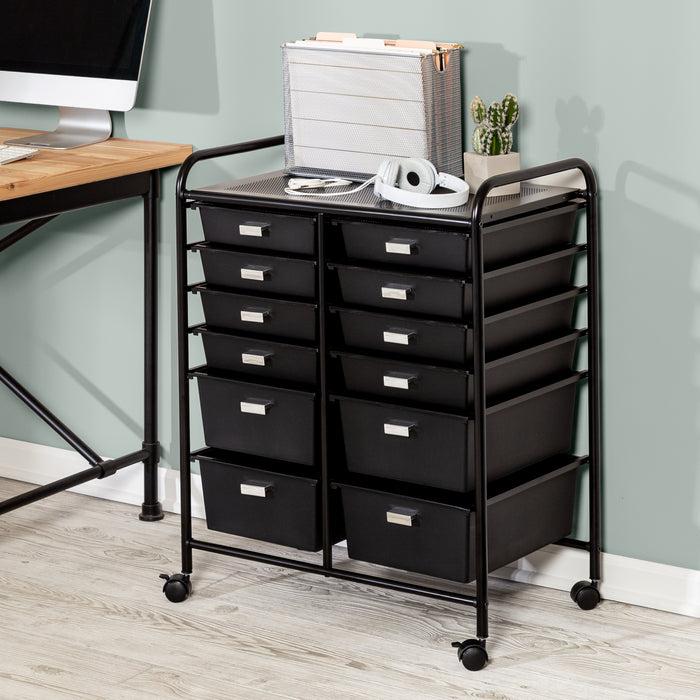 Honey Can Do Black 12-Drawer Rolling Storage And Craft Cart Organizer
