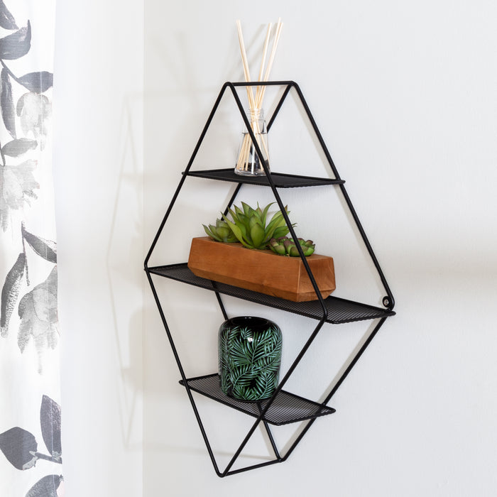 Honey Can Do Black 3-Tier Metal Diamond Decorative Wall Shelf