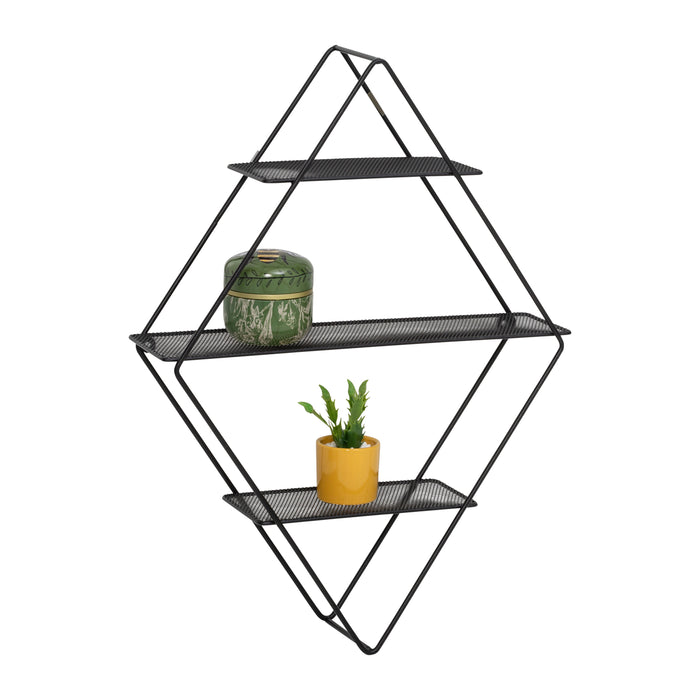honey can do Black 3-Tier Metal Diamond Decorative Wall Shelf