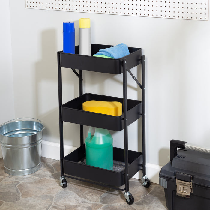 Honey Can Do Black 3-Tier Metal Folding Utility Cart