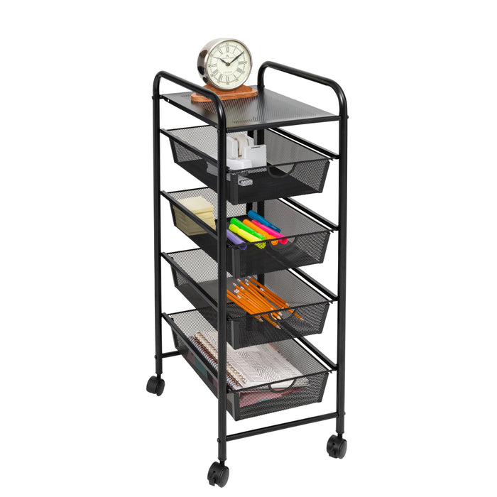 Honey Can Do Black 4-Drawer Mesh Rolling Storage Cart
