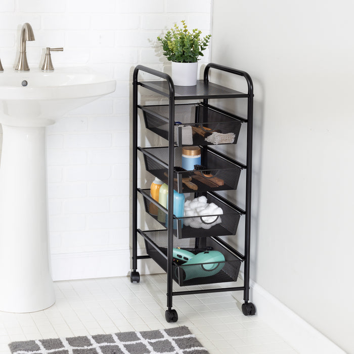 Honey Can Do Black 4-Drawer Mesh Rolling Storage Cart