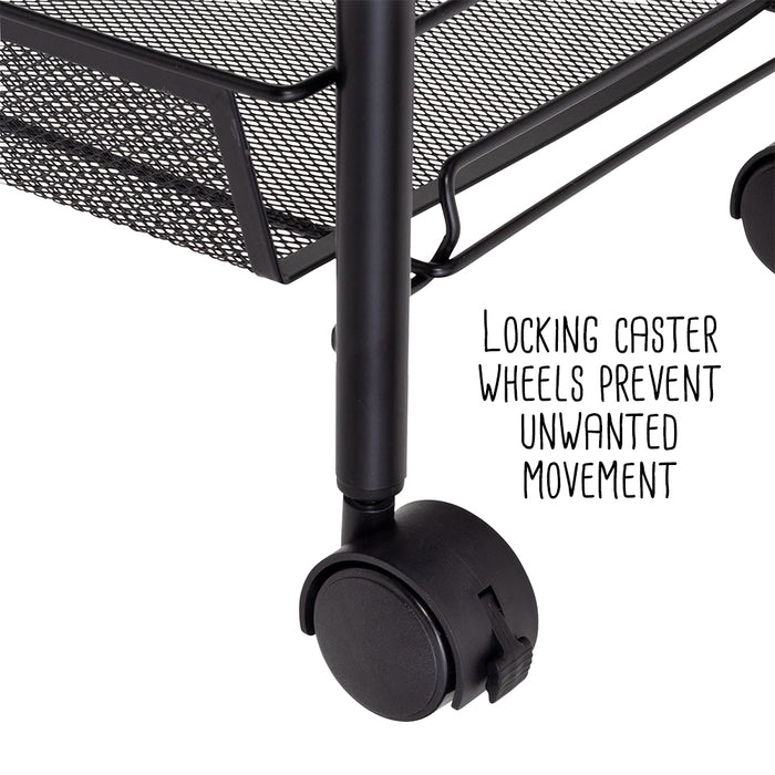 Honey Can Do Black 4-Tier Metal Storage Cart With 5 Hooks