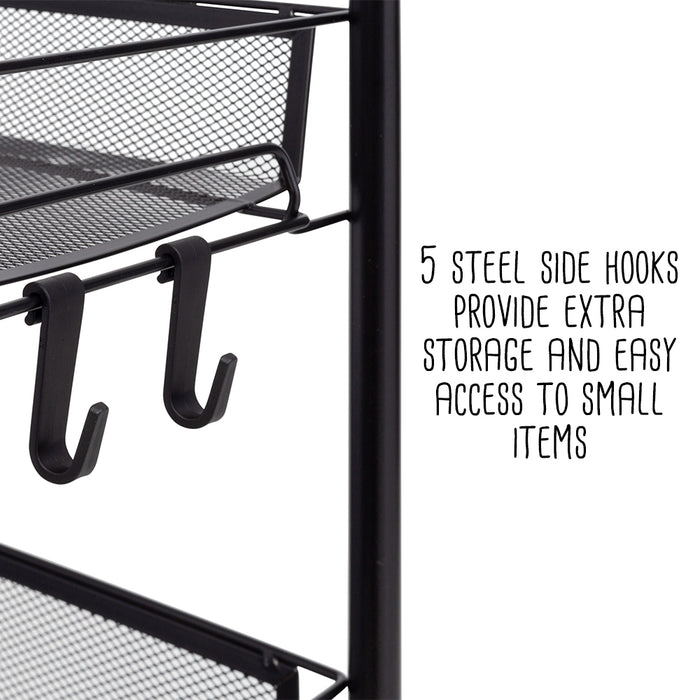 Honey Can Do Black 4-Tier Metal Storage Cart With 5 Hooks