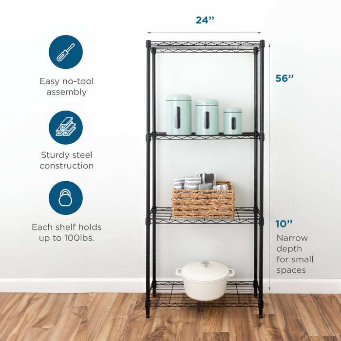 Honey Can Do Black 4-Tier Slim Profile Shelving Unit