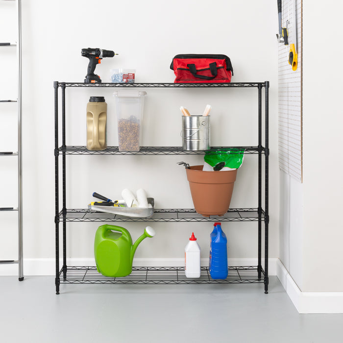 Honey Can Do Black 4-Tier Slim Profile Wide Shelving Unit