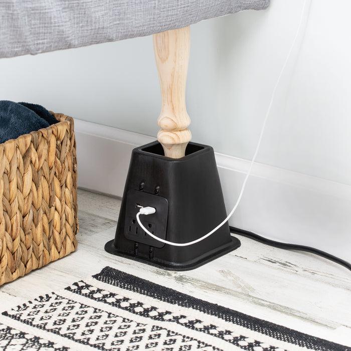 Honey Can Do Black 5.5" Bed Risers With Power Outlets & USB Ports (Set Of 4)