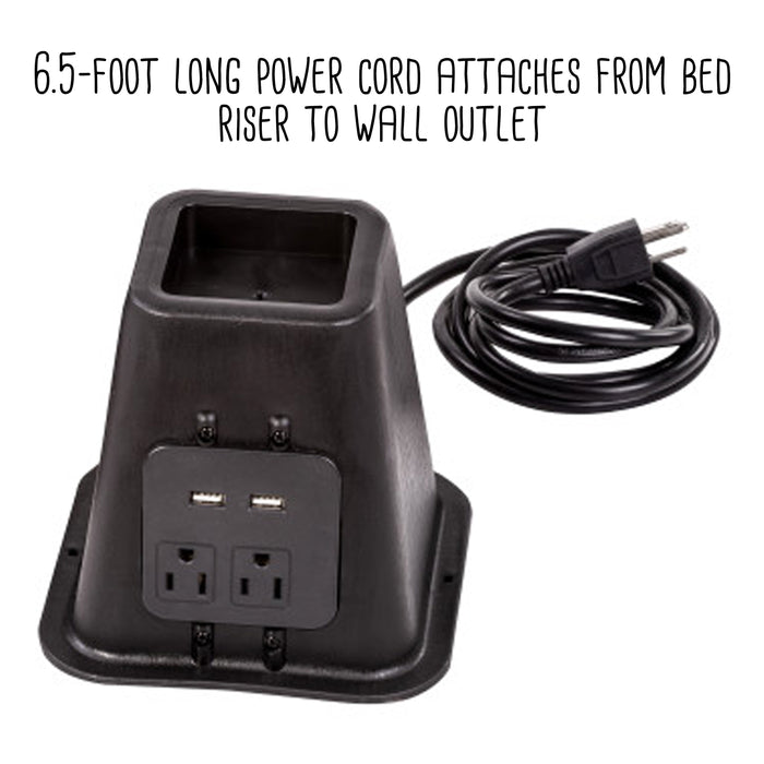 Honey Can Do Black 5.5" Bed Risers With Power Outlets & USB Ports (Set Of 4)