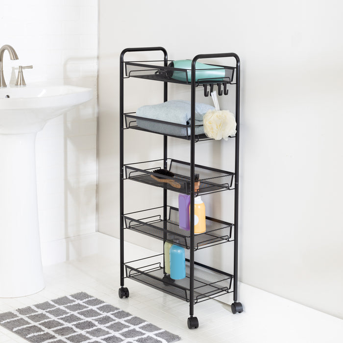 Honey Can Do Black 5-Tier Storage Cart With 4 Hooks
