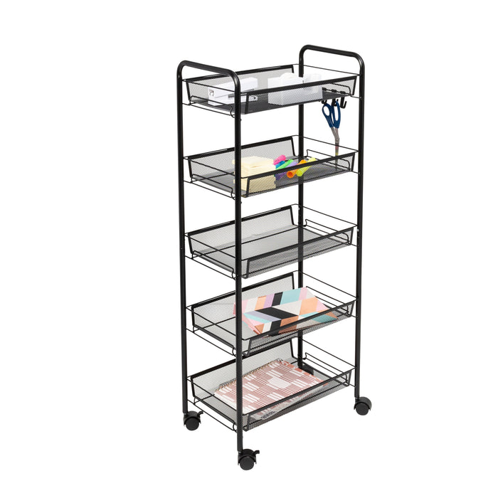 honey can do Black 5-Tier Storage Cart with 4 Hooks
