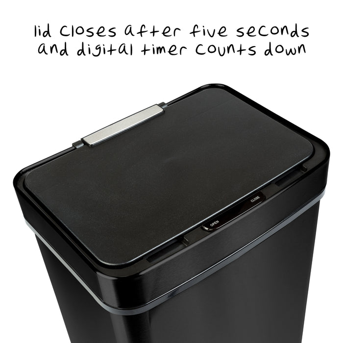 Honey Can Do Black 50L Stainless Steel Trash Can With Motion Sensor And Soft Close