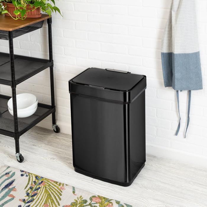 Honey Can Do Black 50L Stainless Steel Trash Can With Motion Sensor And Soft Close