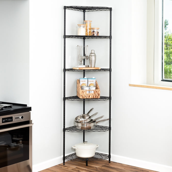 Honey Can Do Black 6-Tier Compact Triangle Corner Shelving Unit