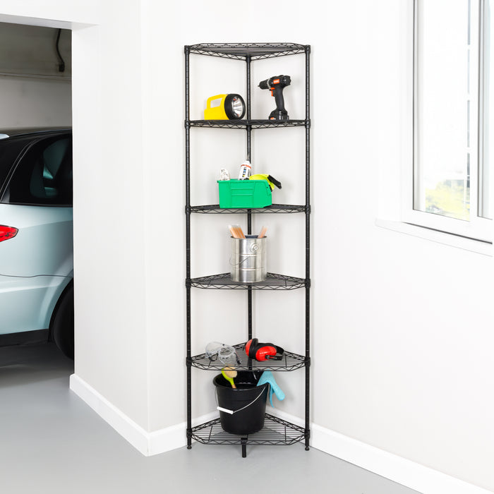 Honey Can Do Black 6-Tier Compact Triangle Corner Shelving Unit