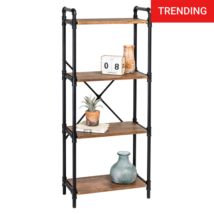 honey can do Black/Brown 4-Tier Industrial Bookshelf