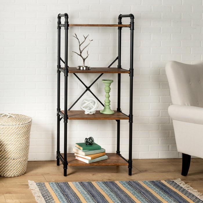 Honey Can Do Black/Brown 4-Tier Industrial Bookshelf