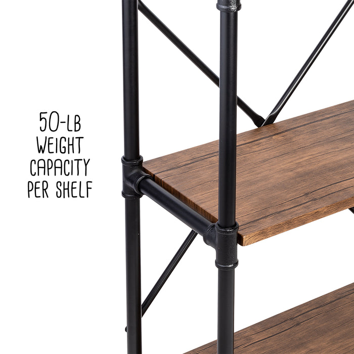Honey Can Do Black/Brown 4-Tier Industrial Bookshelf
