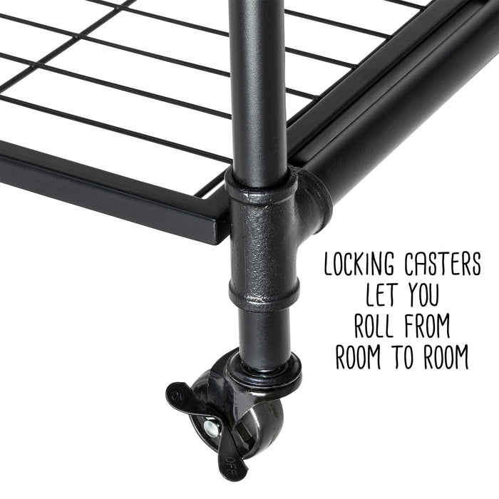 Honey Can Do Black/Brown 4-Tier Industrial Rolling Bookshelf