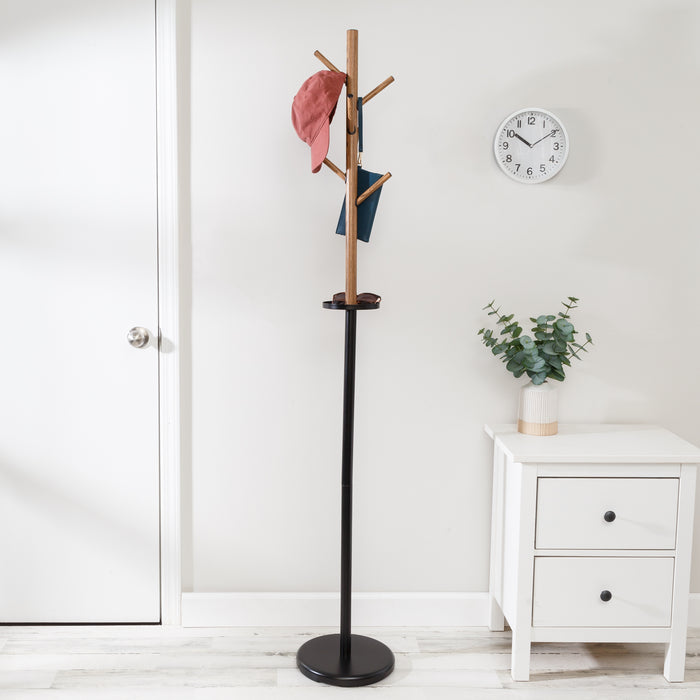 Honey Can Do Black/Brown Freestanding Coat Rack With Accessory Tray