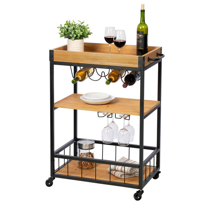 honey can do Black/Brown Industrial Bar Cart with Removable Serving Tray