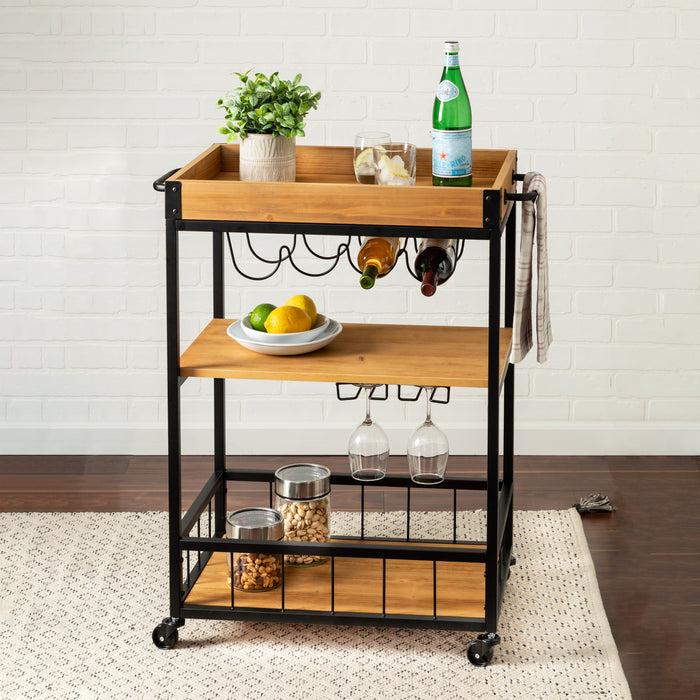 Honey Can Do Black/Brown Industrial Bar Cart With Removable Serving Tray