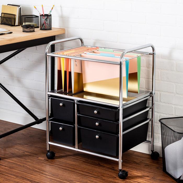 Honey Can Do Black/Chrome 5-Drawer Rolling File Cart