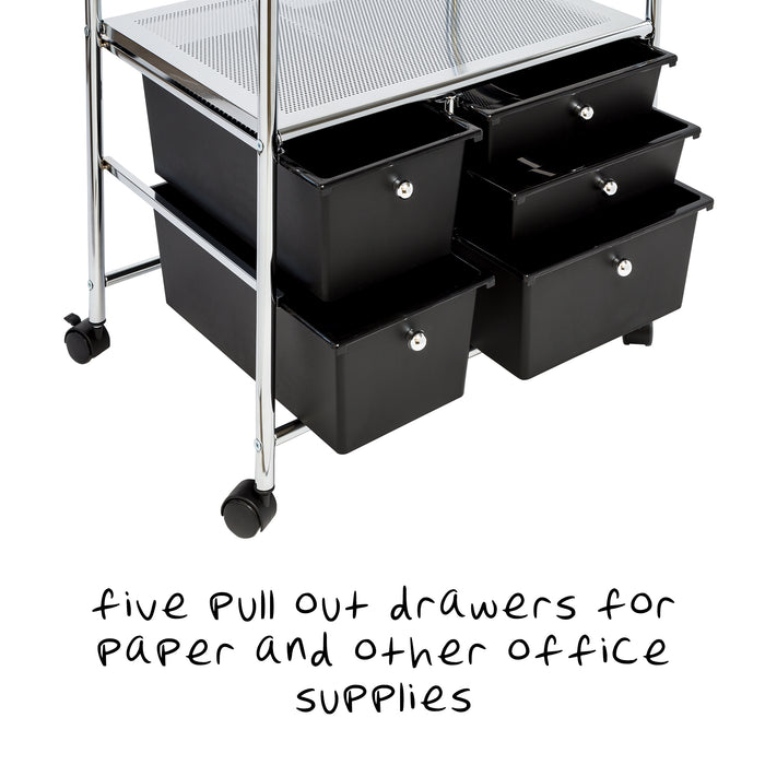 Honey Can Do Black/Chrome 5-Drawer Rolling File Cart