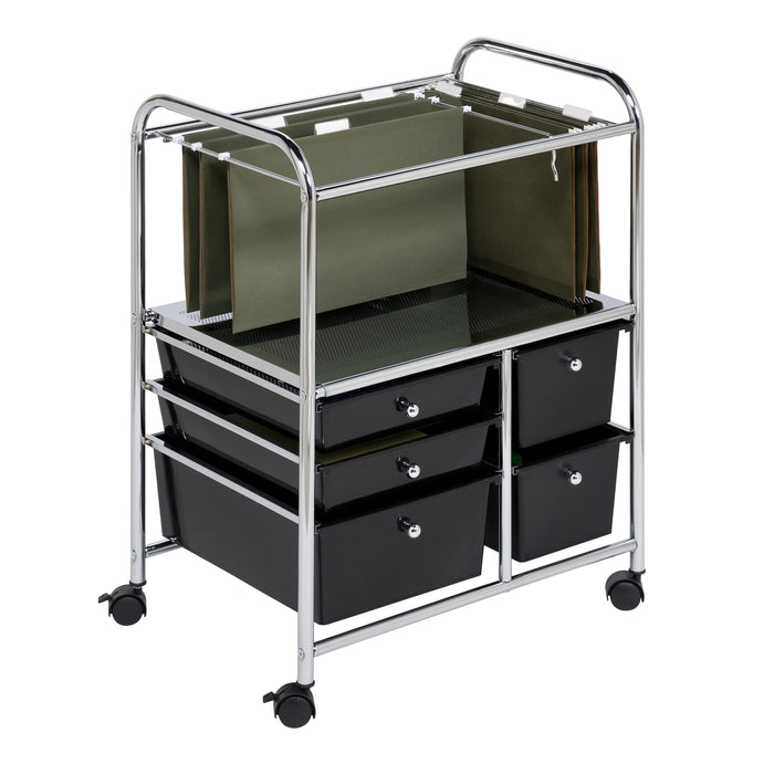 honey can do Black/Chrome 5-Drawer Rolling File Cart