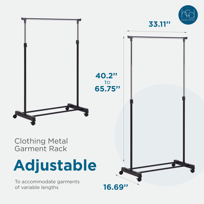 Honey Can Do Black/Chrome Adjustable Height Rolling Clothes Rack