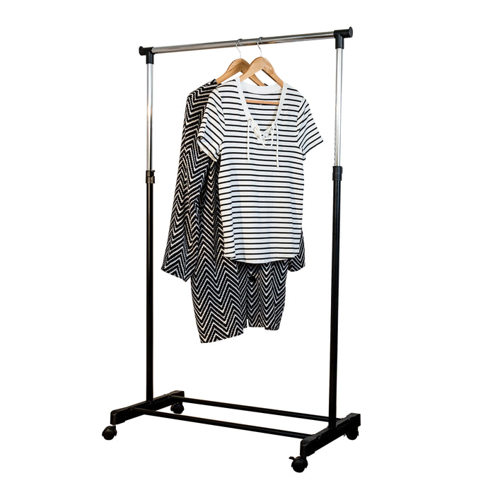 honey can do Black/Chrome Adjustable Height Rolling Clothes Rack
