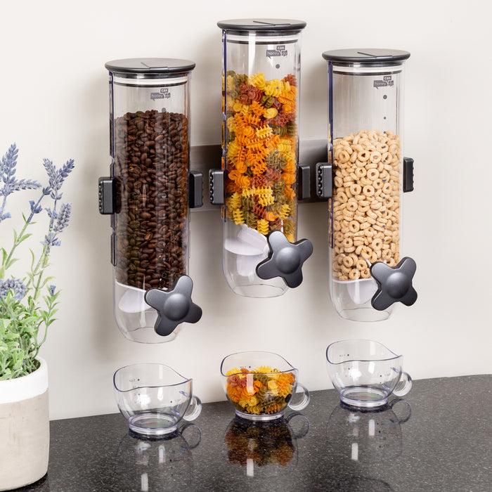 Honey Can Do Black/Clear Wall Mount Triple Canister Cereal Dispenser