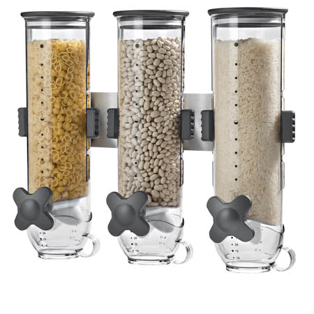 honey can do Black/Clear Wall Mount Triple Canister Cereal Dispenser
