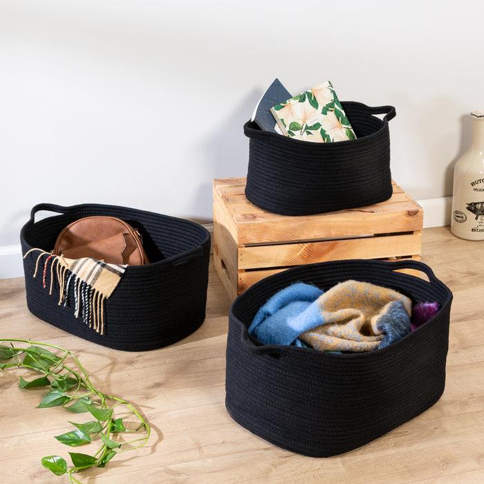 Honey Can Do Black Cotton Cord Nesting Baskets With Handles (Set Of 3)