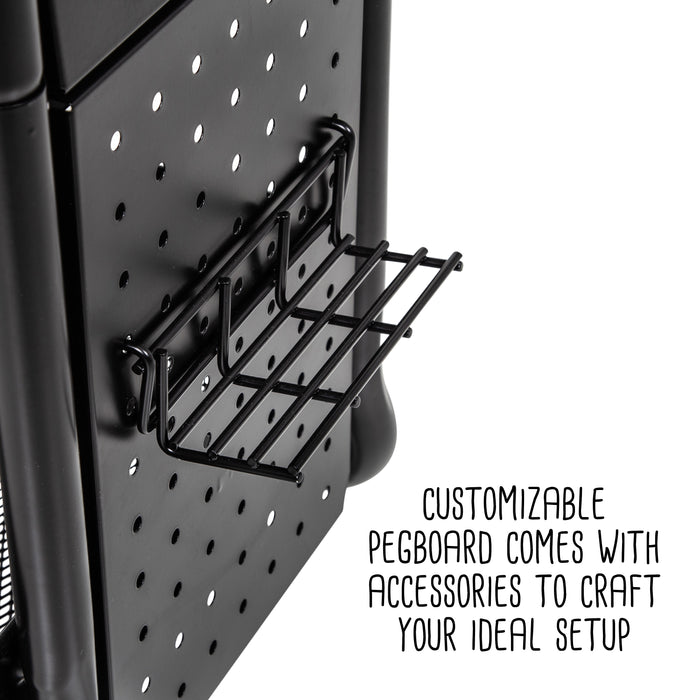 Honey Can Do Black Craft Cart With Wheels Pegboard Shelf And Metal Basket