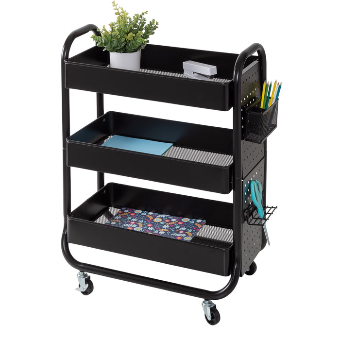 honey can do Black Craft Cart with Wheels Pegboard Shelf and Metal Basket