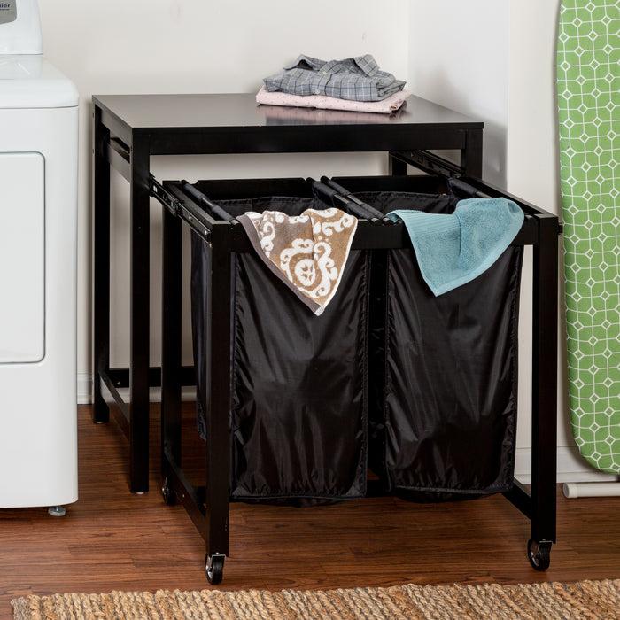 Honey Can Do Black Double Laundry Sorter With Folding Table