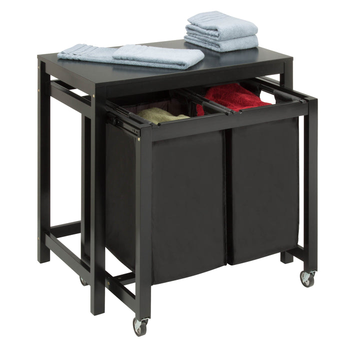 honey can do Black Double Laundry Sorter with Folding Table