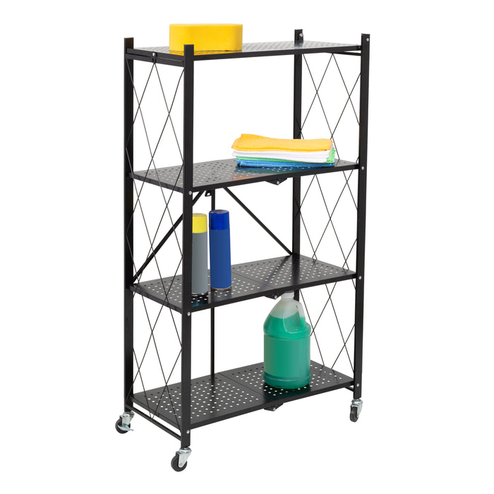 Honey Can Do Black Folding 4-Tier Metal Rolling Shelf