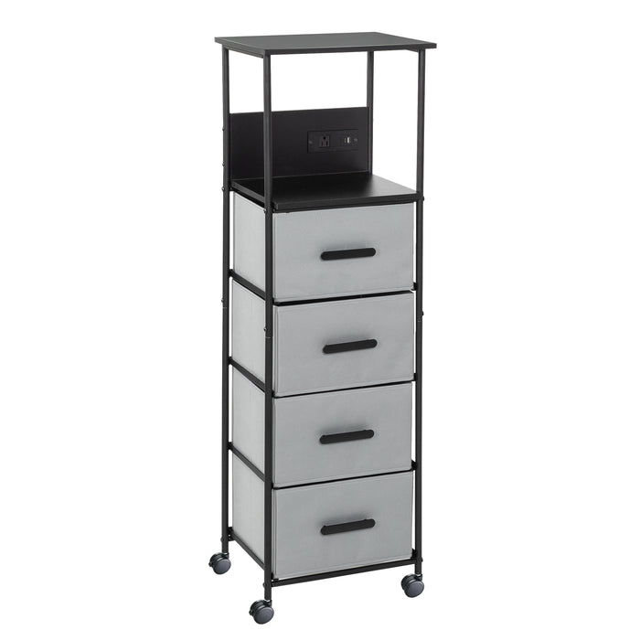 Honey Can Do Black/Gray Dorm 4-Drawer Bedside Charging Storage Cart