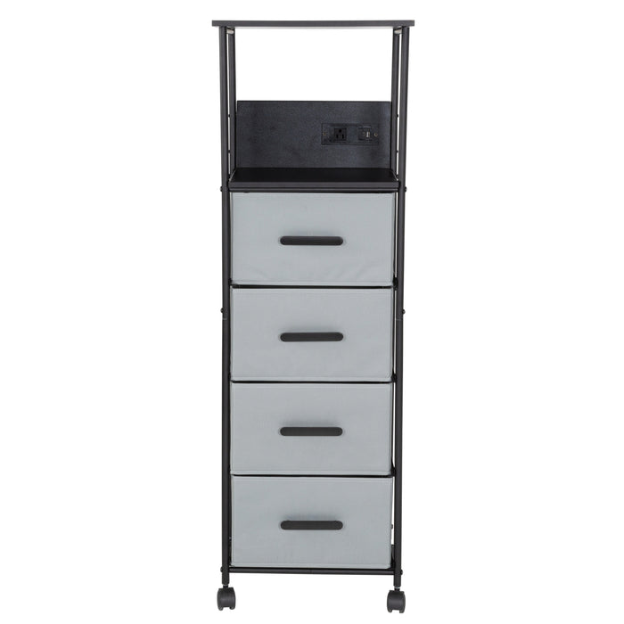 Honey Can Do Black/Gray Dorm 4-Drawer Bedside Charging Storage Cart
