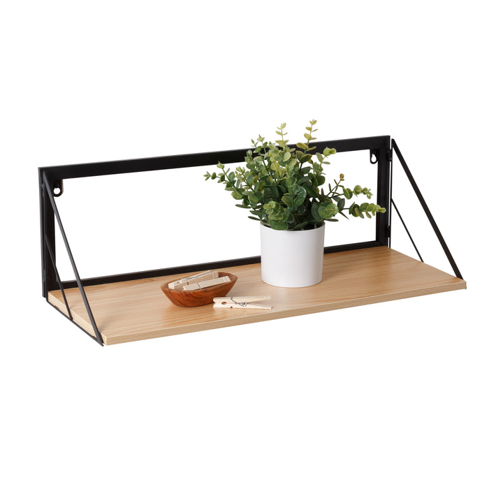 Honey Can Do Black/Maple Large Modern Floating Shelf