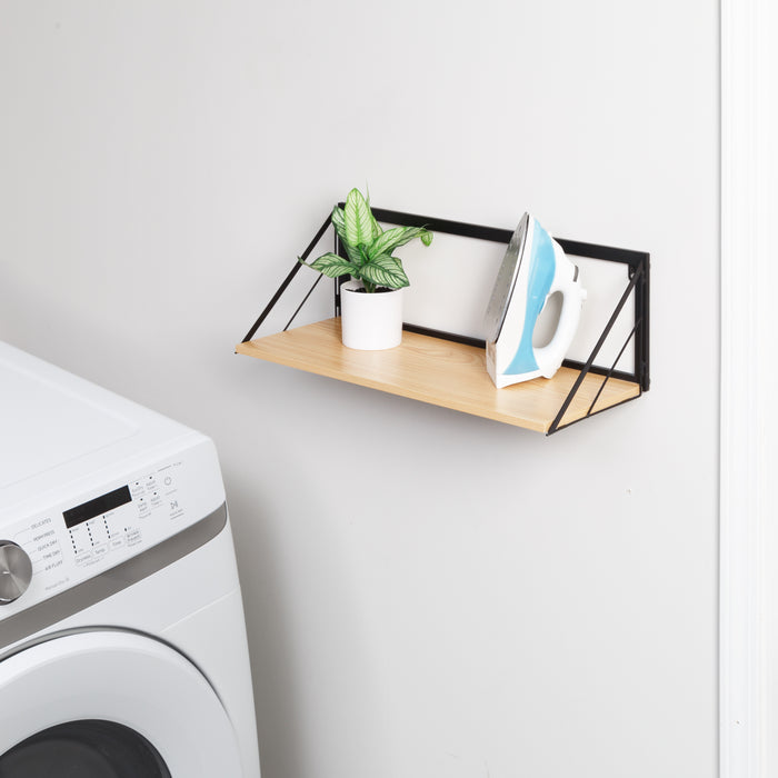 Honey Can Do Black/Maple Large Modern Floating Shelf