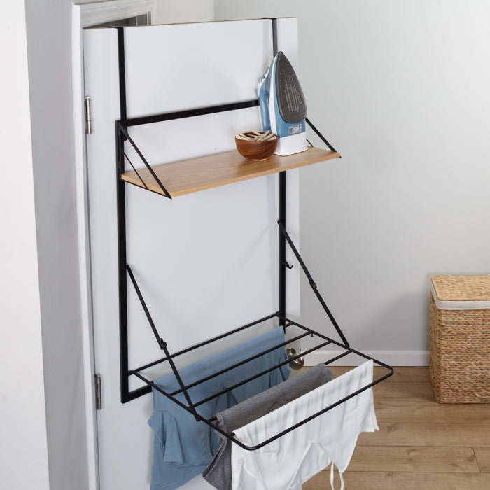 Honey Can Do Black/Maple Over-the-Door Drying Rack With Shelf
