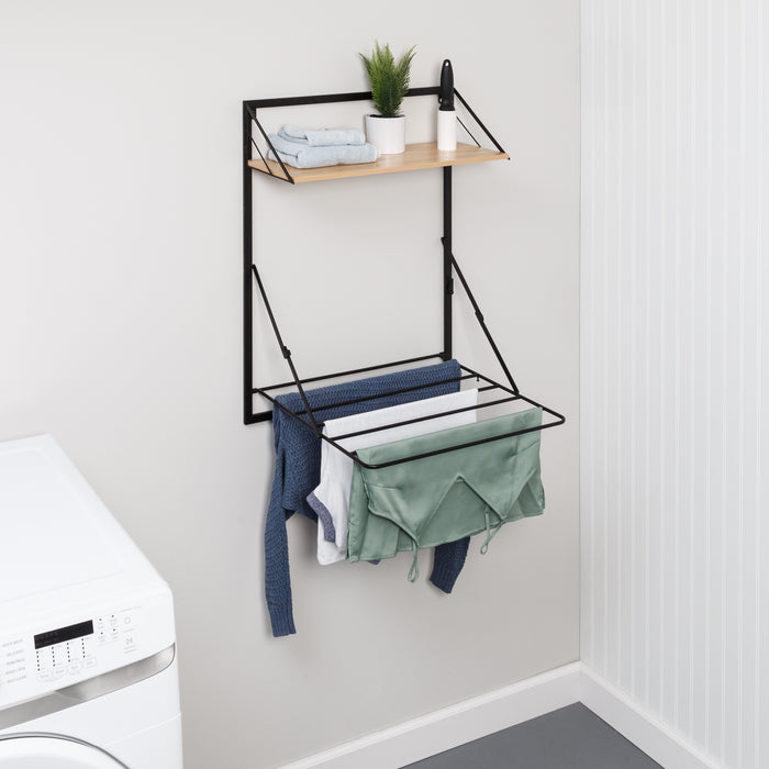 Honey Can Do Black/Maple Over-the-Door Drying Rack With Shelf